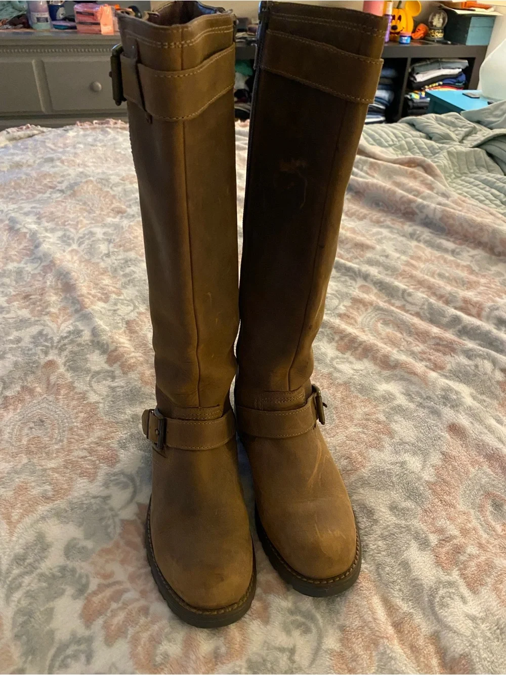 Women's Clark’s Brown Leather Mid-Calf Buckle Riding Boots